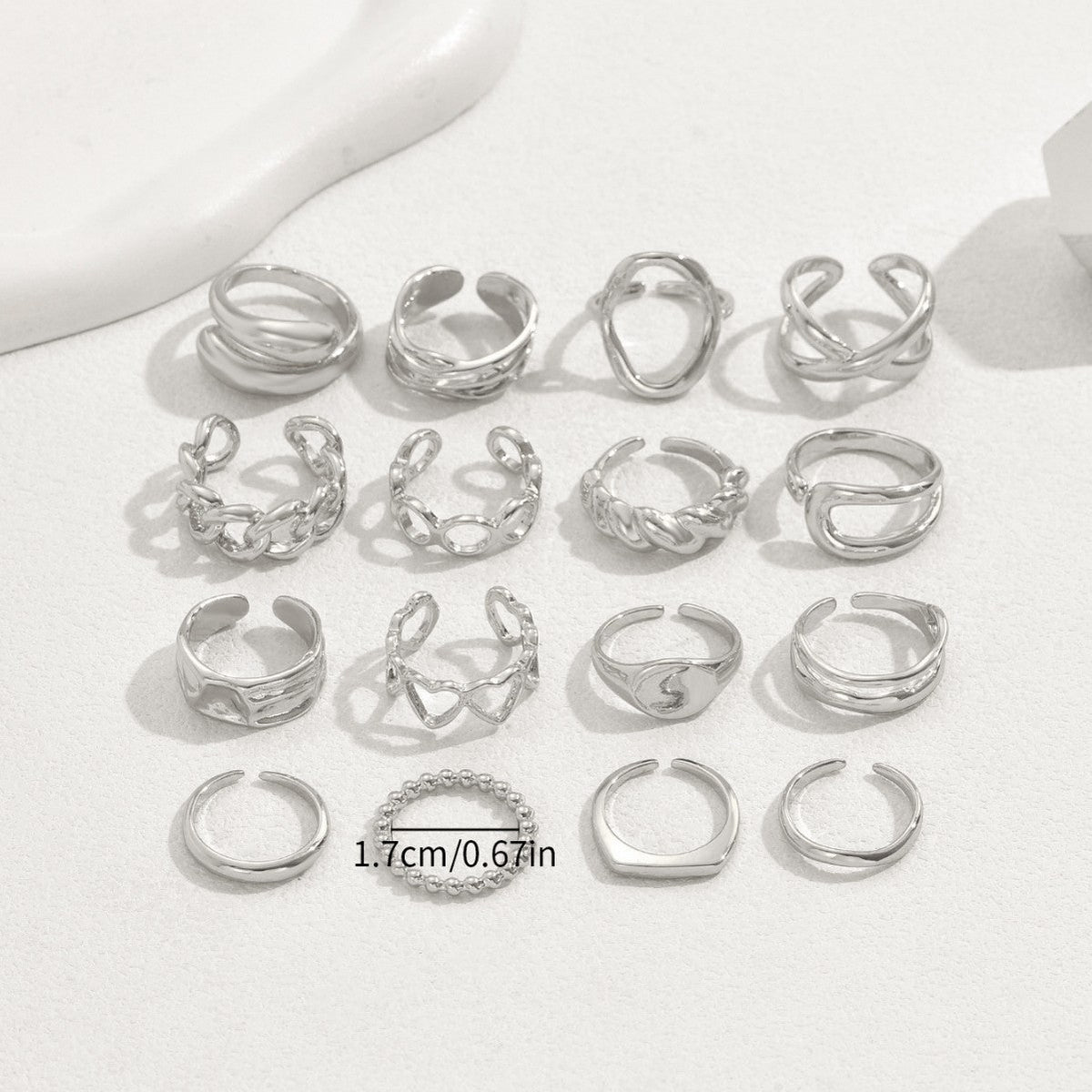 16pc Adjustable Geometric Ring Set