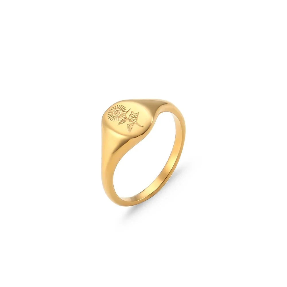 18k Dainty Floral Signet Rings