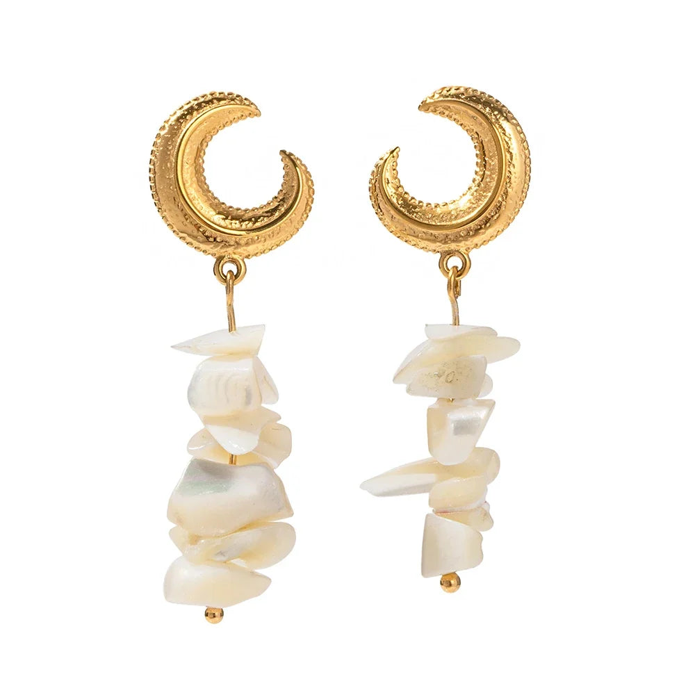 Crescent Moon Shell Dangle Earrings