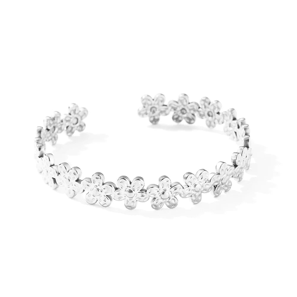 Textured Floral Bangle Cuff Bracelet