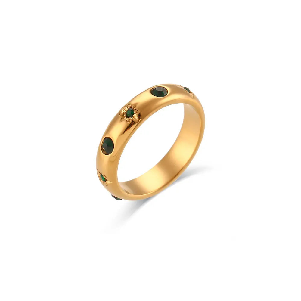 18k Star & Stone Embedded Ring