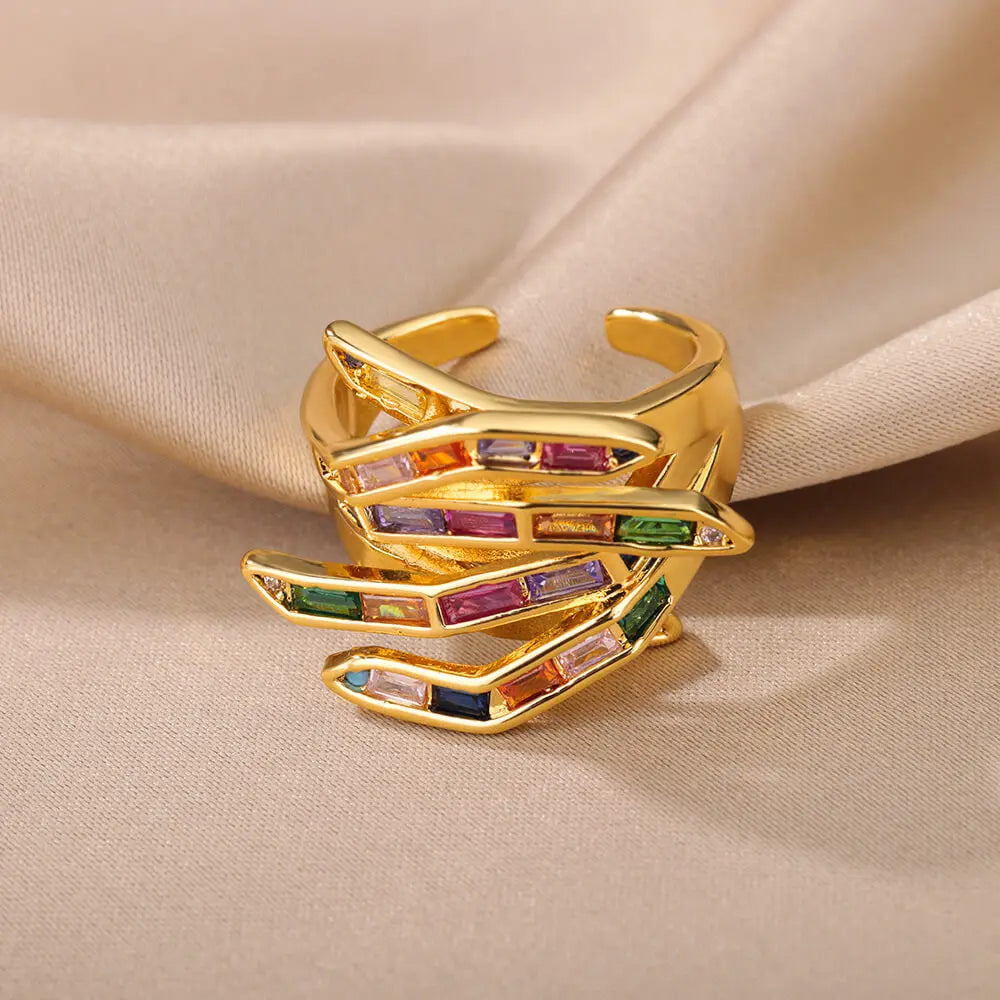 Geometric Claw Scattered Diamond Ring