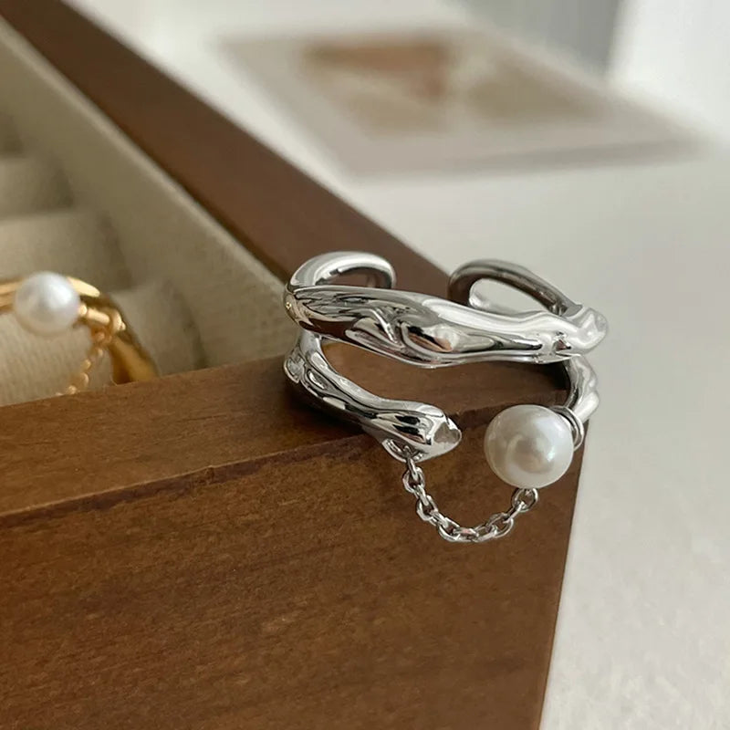 S925 Layered Antique Inspired Pearl Ring
