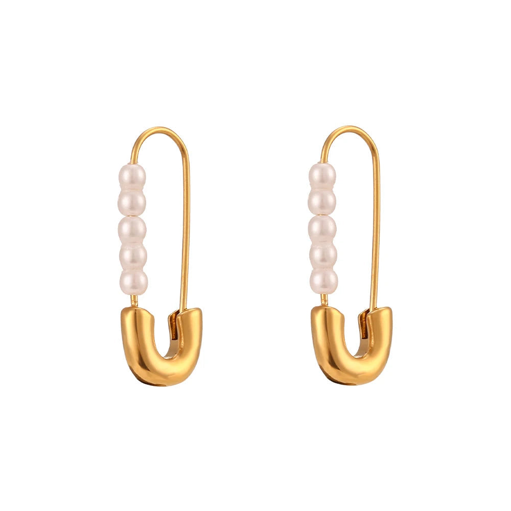 18k Pearl Accented Safety Pin Earrings