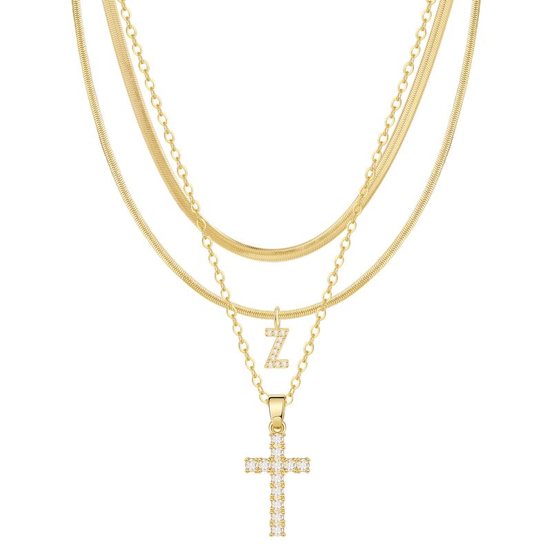 3pc 14k Diamond Accented Initial & Cross Necklace Set