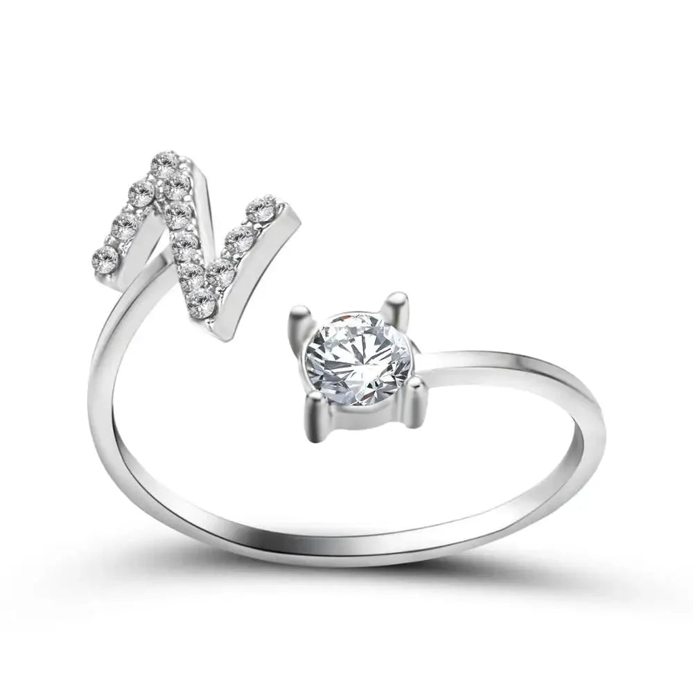Adjustable Dainty Diamond Letter Initial Ring