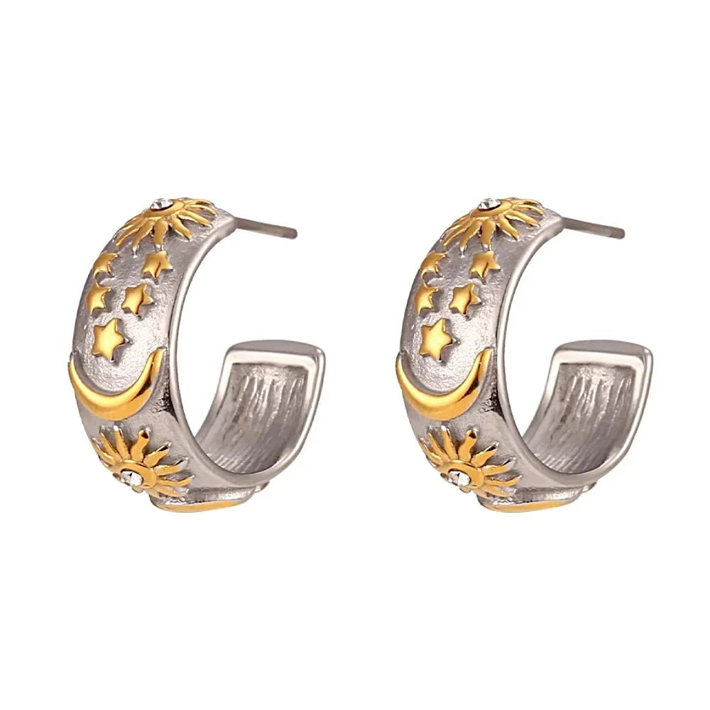 Chunky Astrology Embossed Hoop Earrings