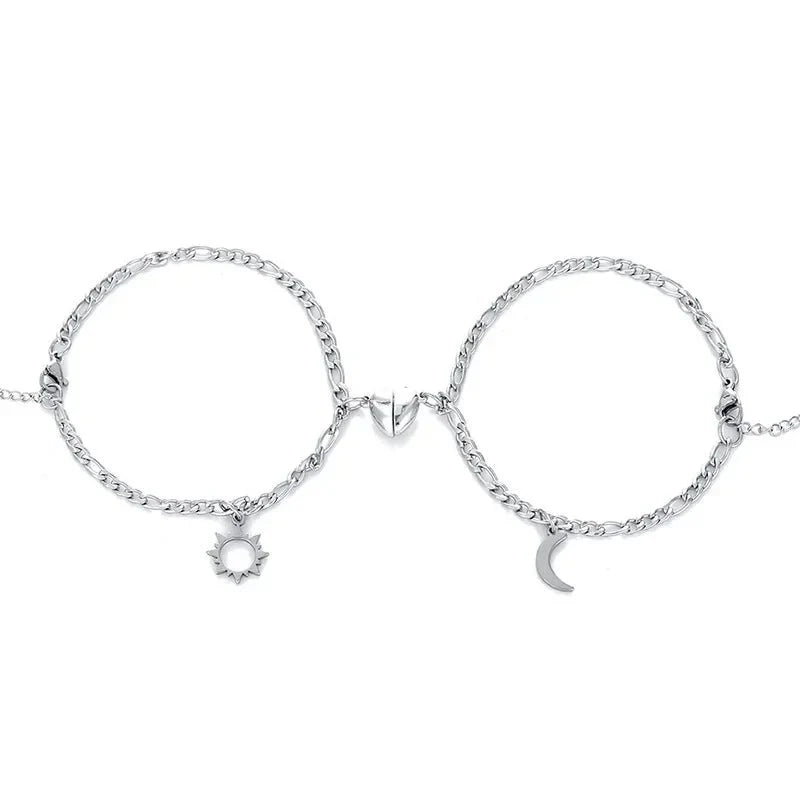 Couples Magnetic Heart Sun & Moon Bracelet Set