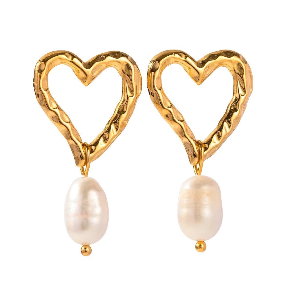 Dainty Heart Pearl Drop Earrings