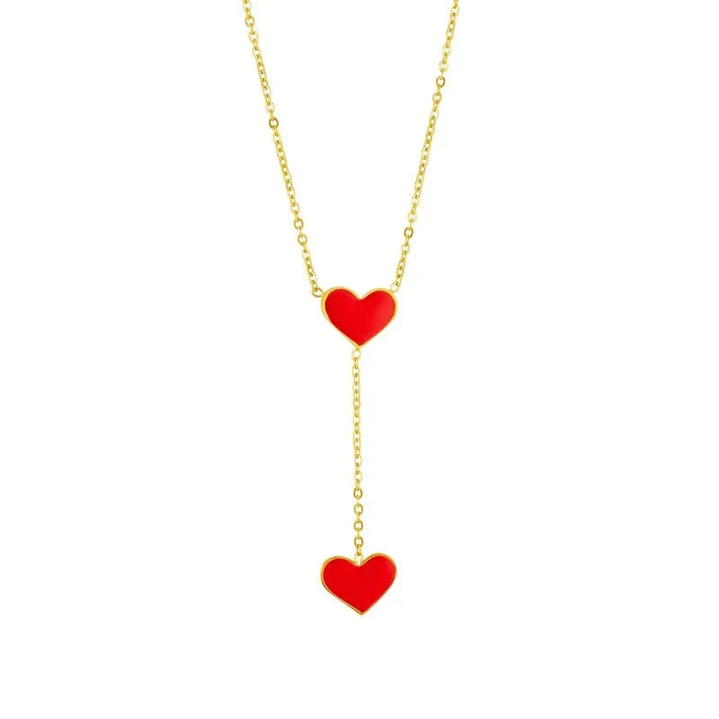Double Heart Drop Necklace