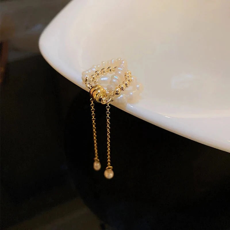 Elegant Wrapped Pearls Dangle Earring Cuff
