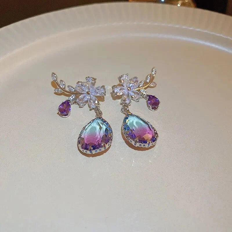 Floral Amethyst Water Drop Earrings