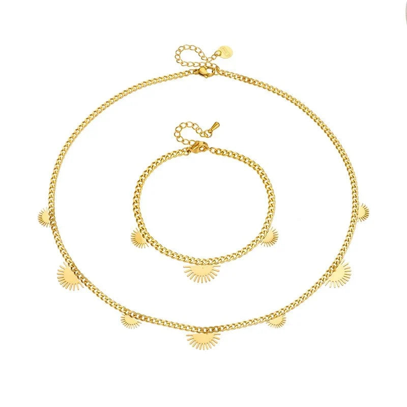 Half Sun Charm Necklace and Bracelet Set