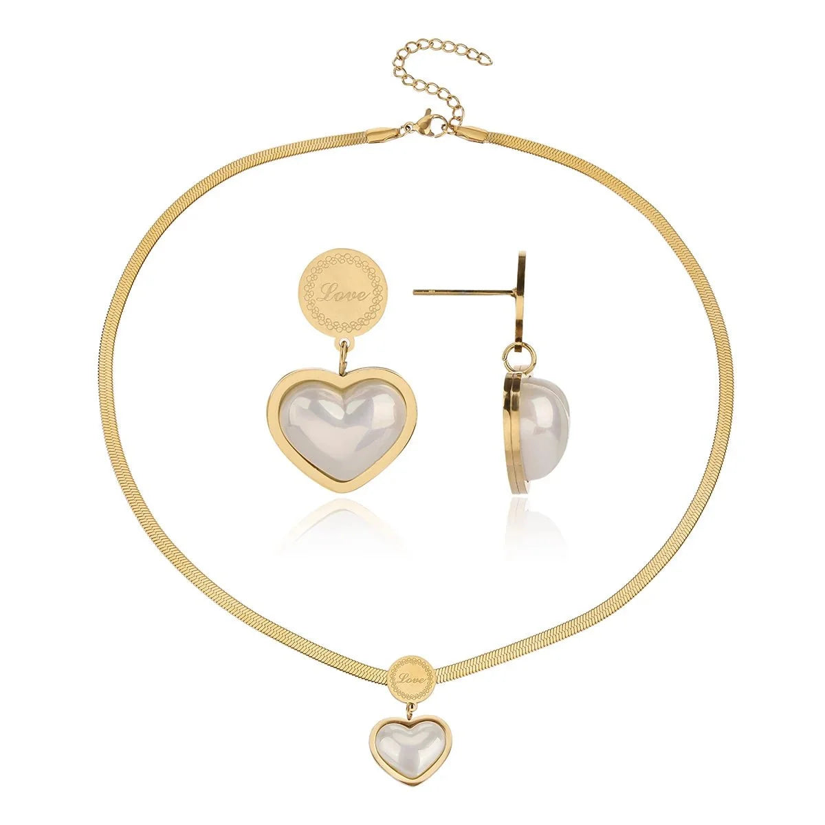Herringbone Love Heart Necklace and Earrings Set