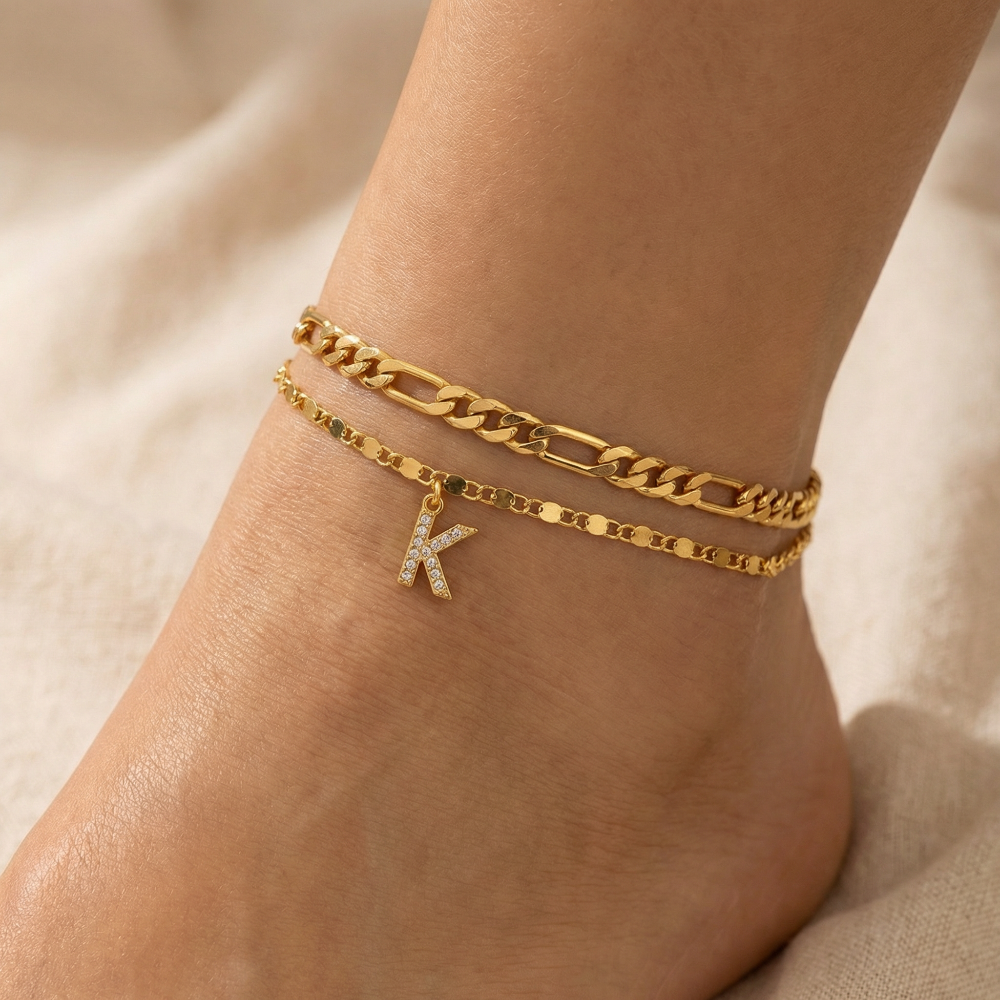 2pc 14k Diamond Letter Initial Anklet