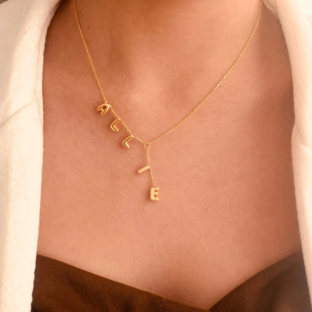 Personalized Name Bubble Lariat Necklace
