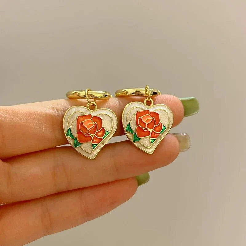 Romantic Flowing Heart Rose Earrings