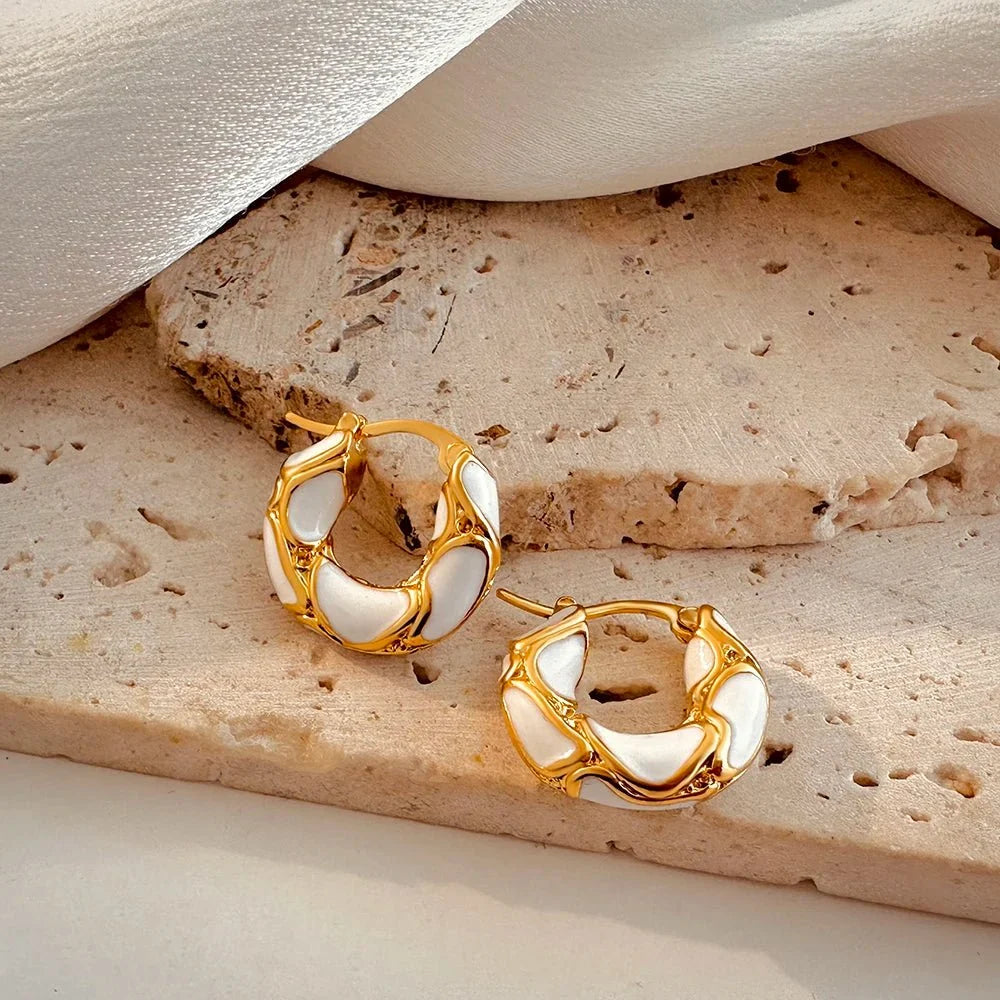 Textured Gold Contrast Hoop Earrings