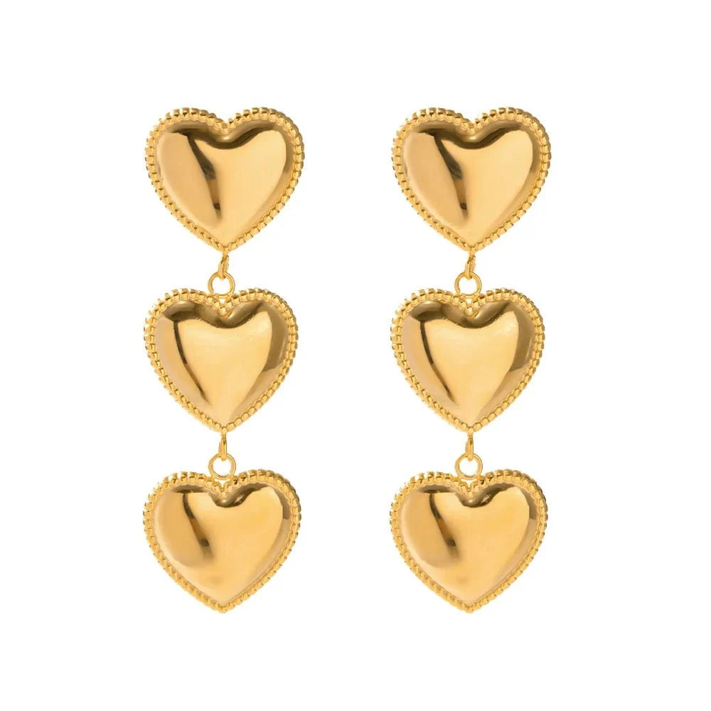 Triple Hearts Drop Earrings