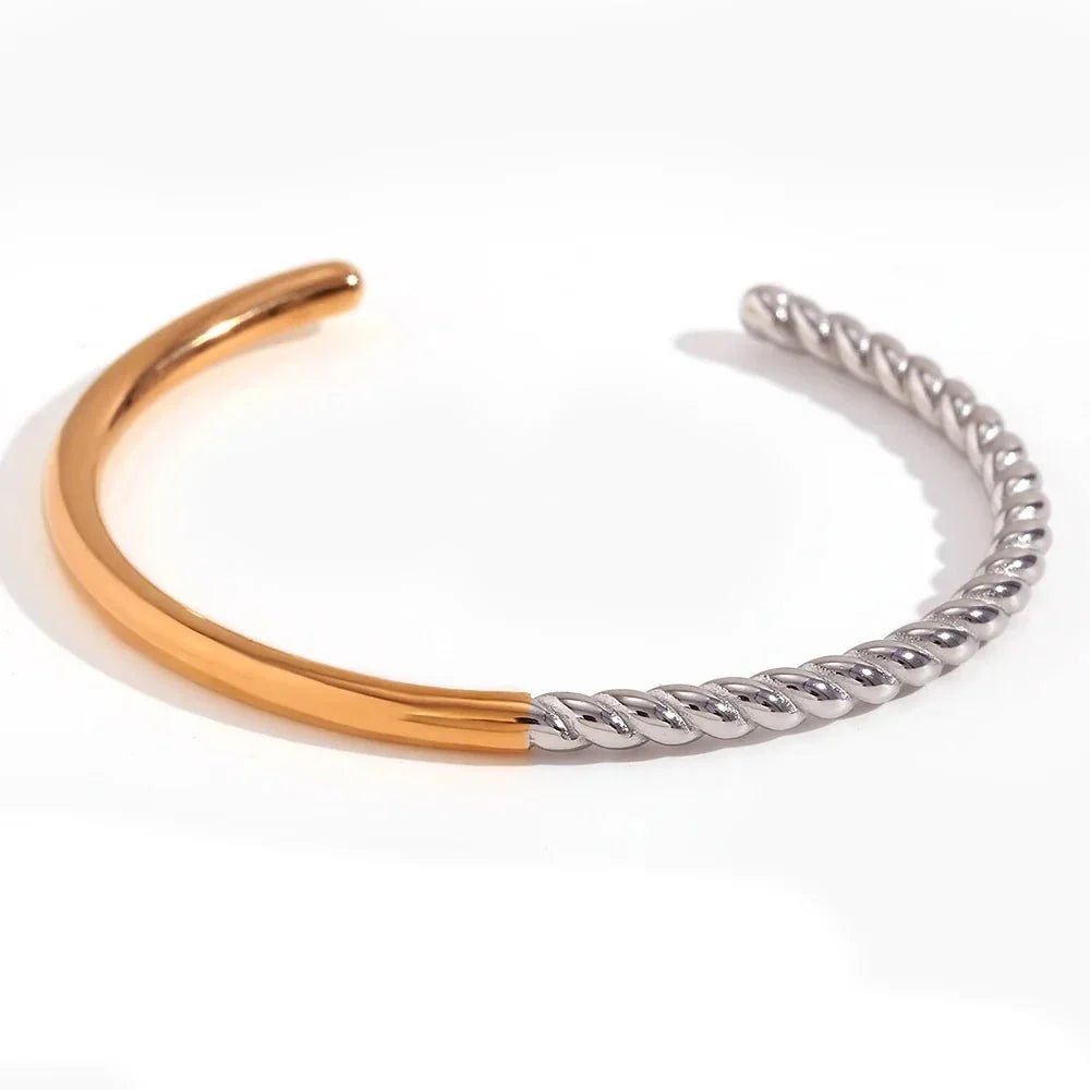 Twisted Half Two Tone Cuff Bracelet
