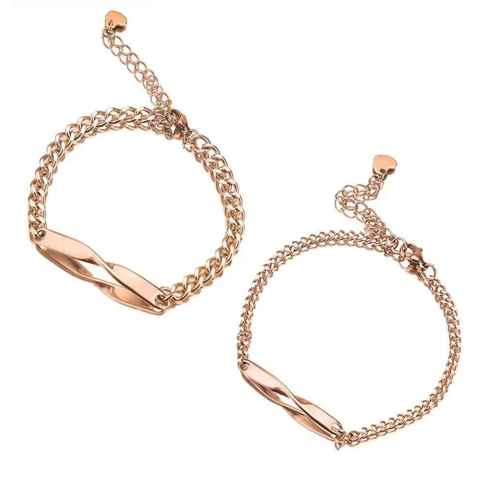 Twisted Name & Date Couples Bracelets