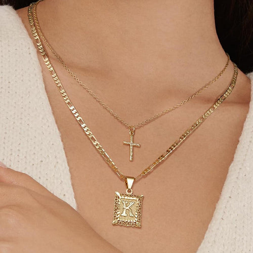 14k Initial Necklace + FREE Cross Necklace