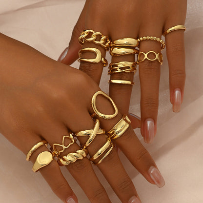 16pc Adjustable Geometric Ring Set