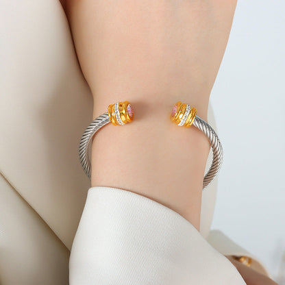 Personalized Birthstone Ends Twist Cuff Bracelets