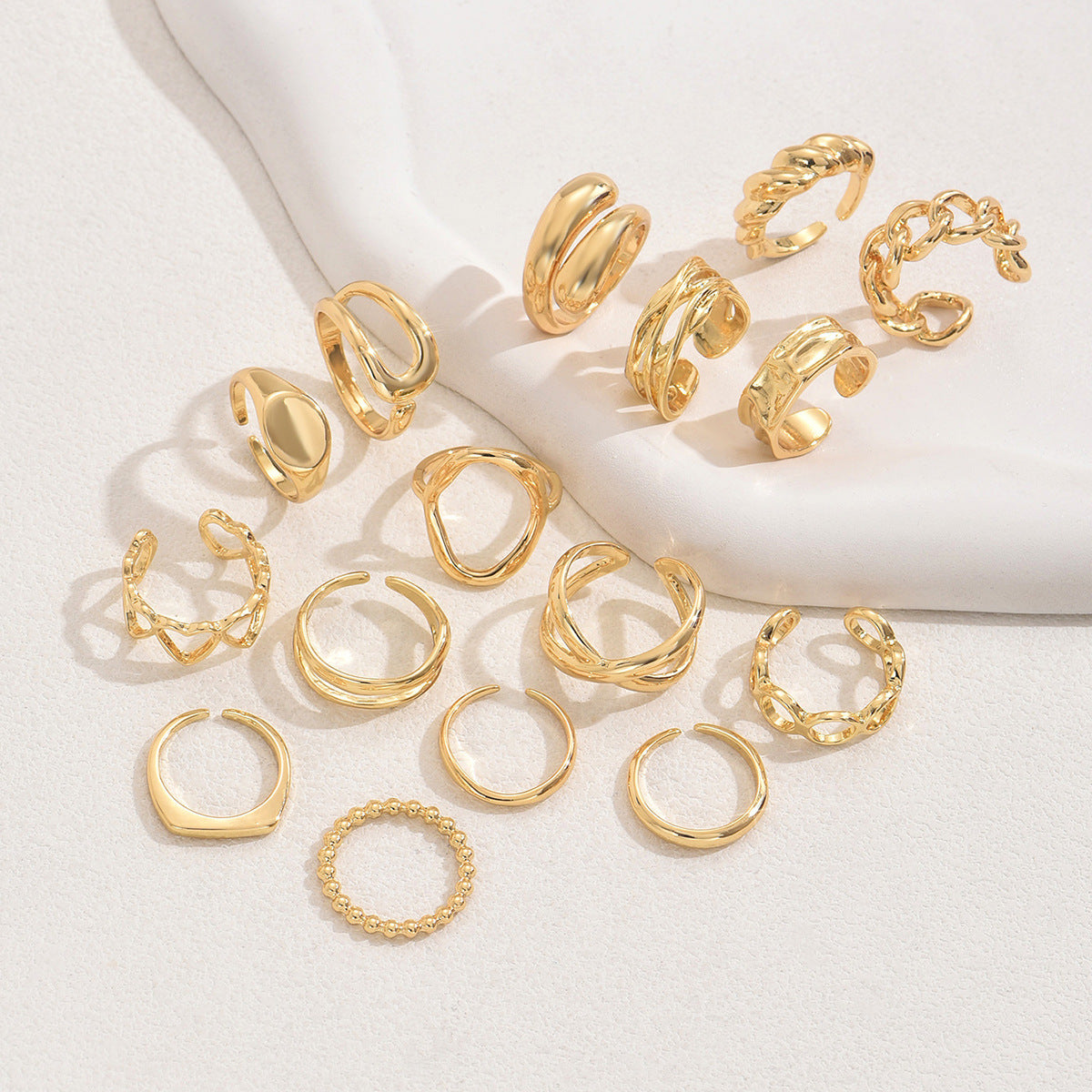 16pc Adjustable Geometric Ring Set