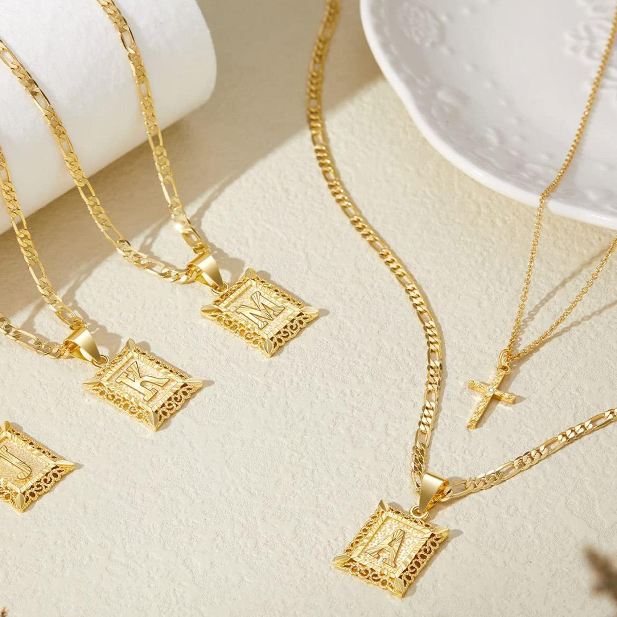 2pc 14k Initial & Cross Necklace Set