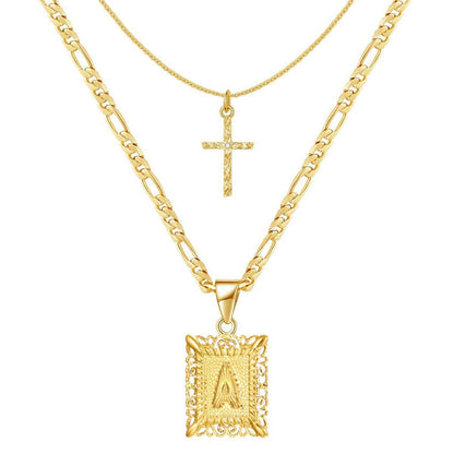 14k Initial Necklace + FREE Cross Necklace