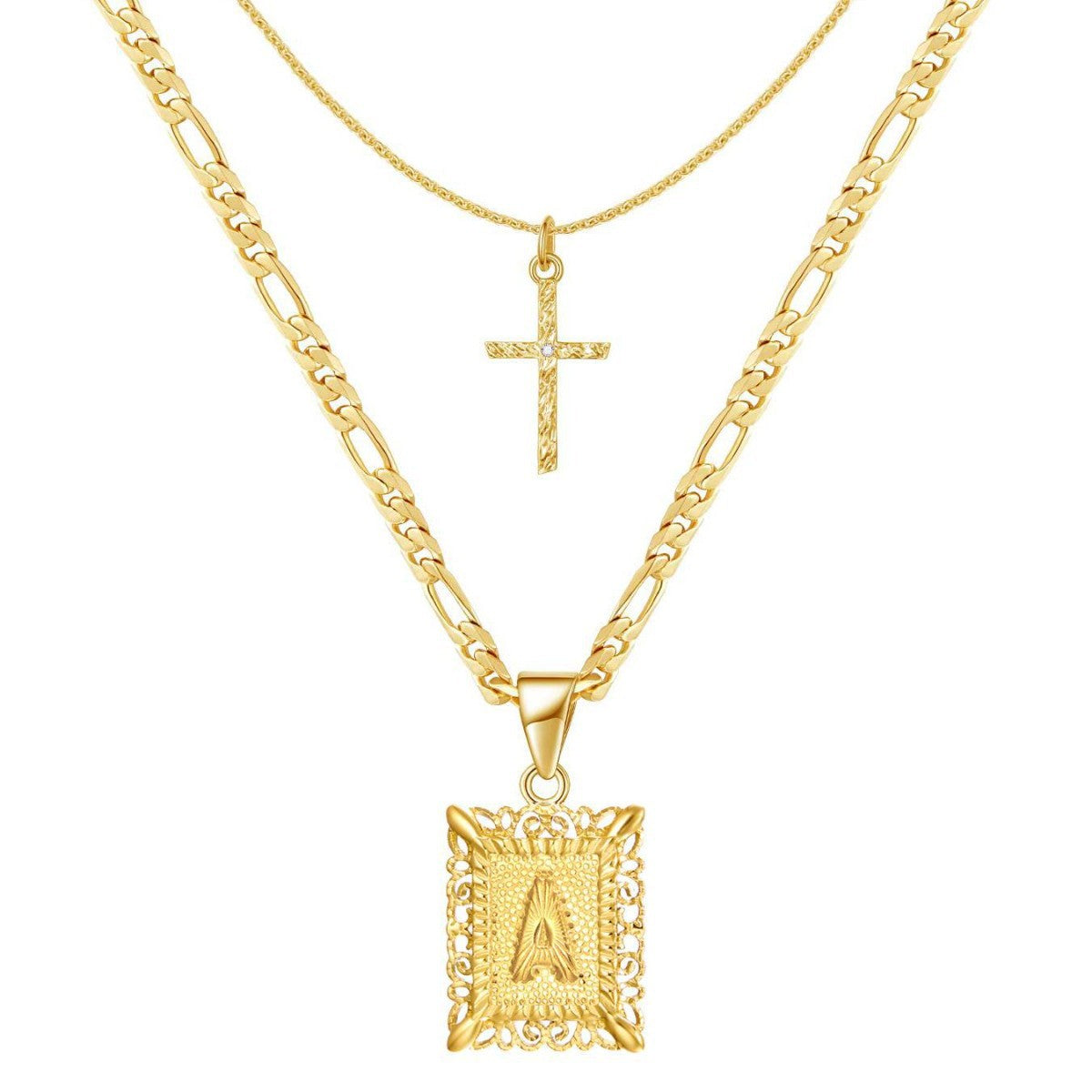 2pc 14k Initial & Cross Necklace Set