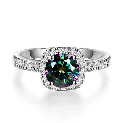 Peacock Blue Square Halo Ring