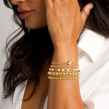 14k 5pc Beaded Cross Bracelet Stack
