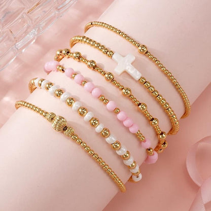 14k 6pc Beaded Bracelet Stack