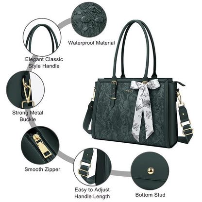Scarf Accented Floral Patterned Bag