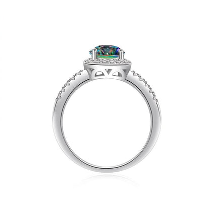 Peacock Blue Square Halo Ring