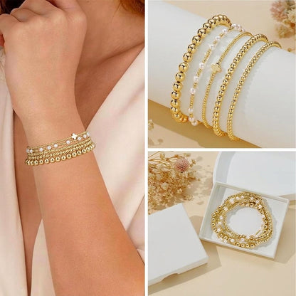 14k 5pc Beaded Cross Bracelet Stack