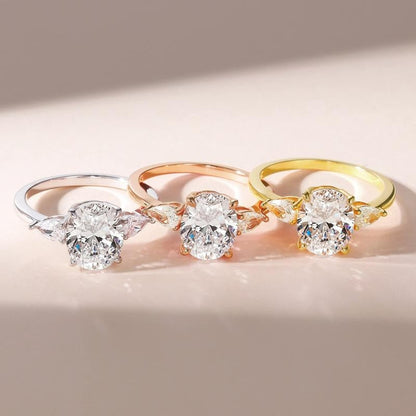 S925 Elegant Pear Accented Oval Brilliant Cut Ring