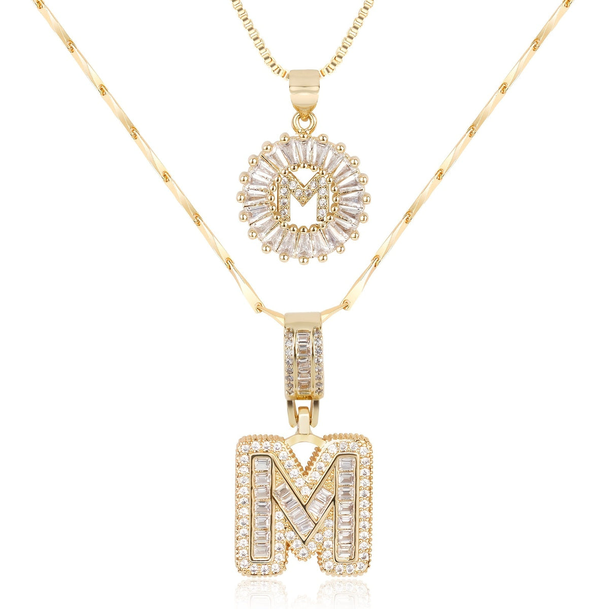 2pc 14k Diamond Letter Initial Necklaces