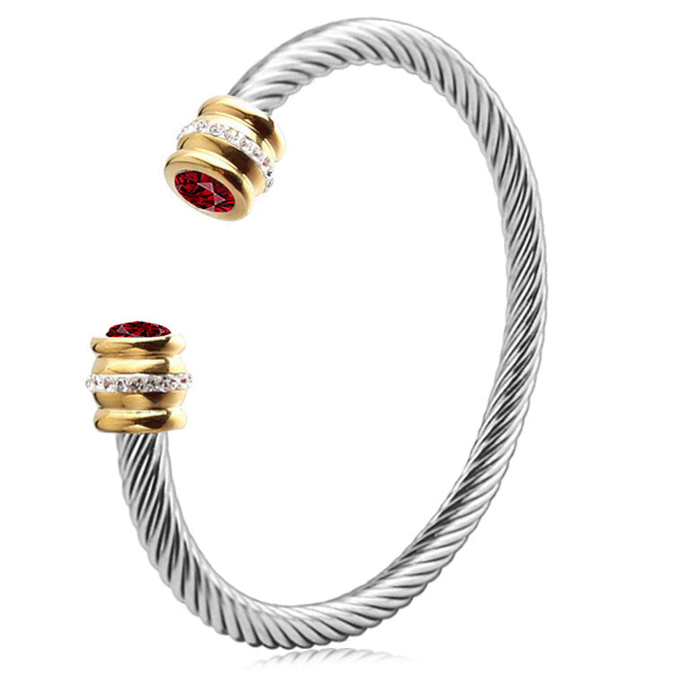 Personalized Birthstone Ends Twist Cuff Bracelets