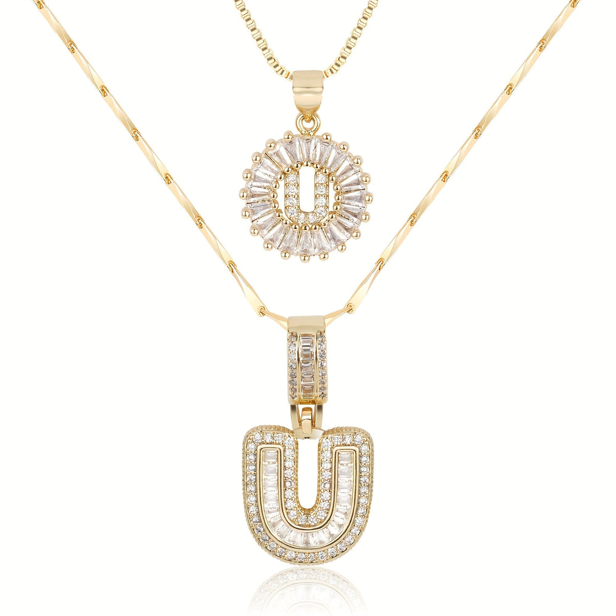 2pc 14k Diamond Letter Initial Necklaces