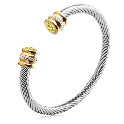 Personalized Birthstone Ends Twist Cuff Bracelets