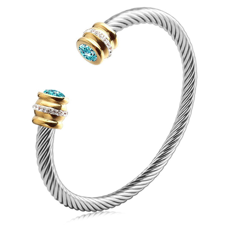 Personalized Birthstone Ends Twist Cuff Bracelets
