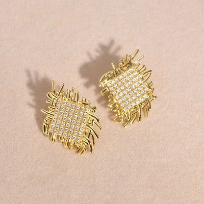 14k Braided Diamond Square Earrings
