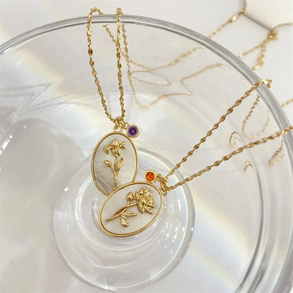 14k Dainty Birth Month Stone & Flower Charm Necklace