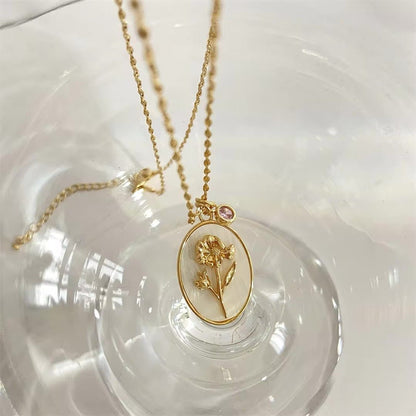 14k Dainty Birth Month Stone & Flower Charm Necklace