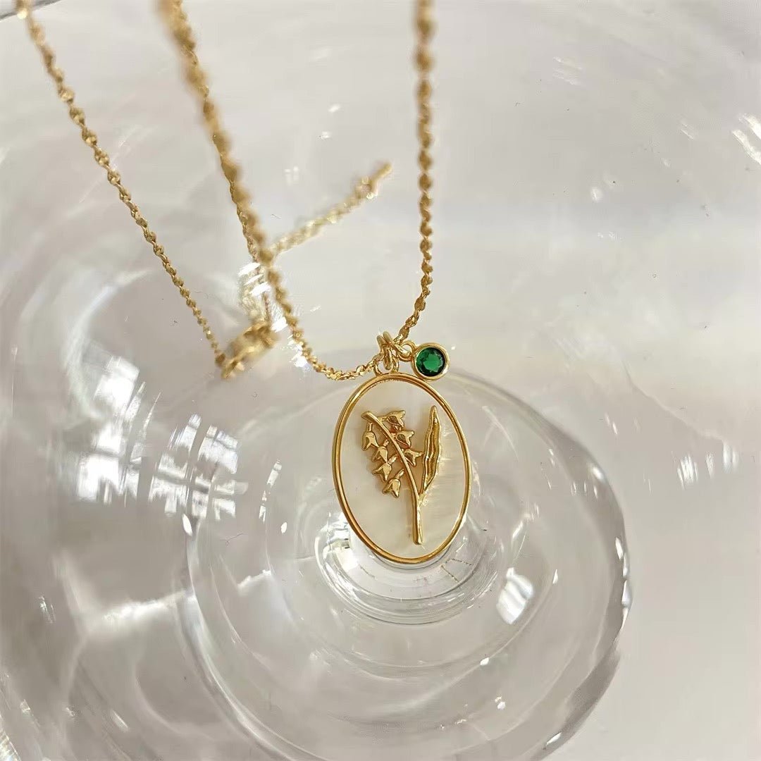 14k Dainty Birth Month Stone & Flower Charm Necklace