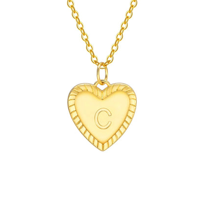 14k Dainty Heart Pendant Letter Initial Necklace
