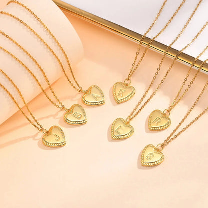 14k Dainty Heart Pendant Letter Initial Necklace